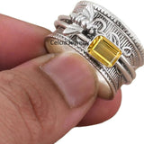 Natural Citrine Gemstone Spinner Ring, Boho Floral Design Honey Bee Ring, Unique November Birthstone