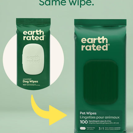 Hypoallergenic Unscented Pet Wipes for Dogs and Cats, 3-in-1 Grooming Wipes, 100 Count