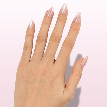 Soft Pink Short Almond Press-On Nails with Glossy Velvet Cat Eye Finish