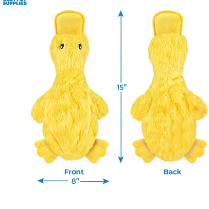 Interactive Squeaky Crinkle Duck Dog Chew Toy, Yellow, Large