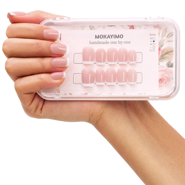 Extra Short White French Tip Square Press On Nails, 10 Pcs, Size S