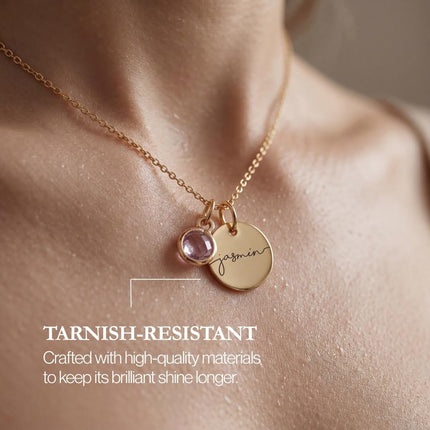 Personalized Name Necklace with Birthstone Gold Pendant