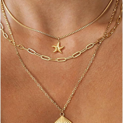 Shell Necklace for Women with Starfish Seashell Pendant Charm
