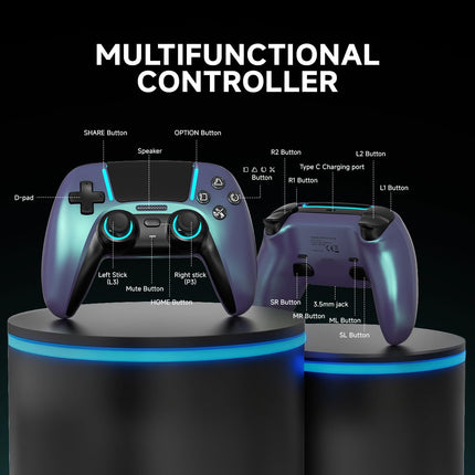 Chrome Blue Wireless Pro Controller with Hall Effect Joystick