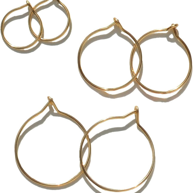 14k Real Gold Thin Hoop Earrings for Women