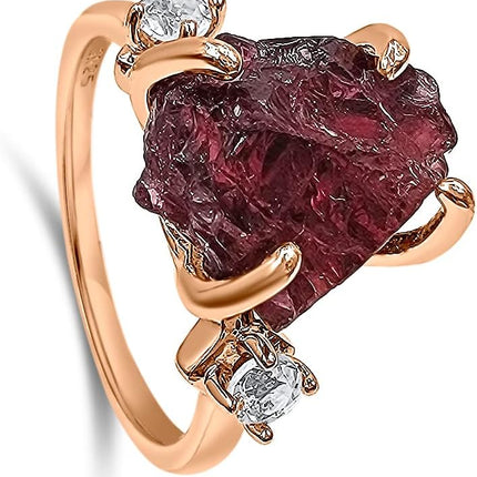 Raw Quartz Solitaire Birthstone Ring in Rose Gold Tone