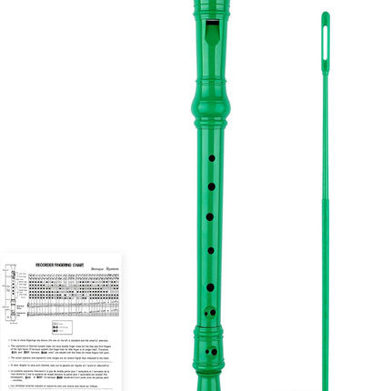 Green 8-Hole Soprano Descant Recorder with Cleaning Rod and Case Bag