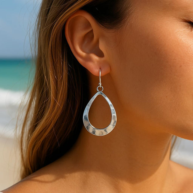 HomeChef ChefDelHogar Large Teardrop Hoop on Sterling Silver Earrings Bohemian Boho Statement Jewelry — Kitchen & Home