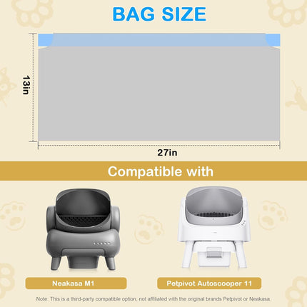 120 Count Heavy Duty Drawstring Cat Litter Box Bags, 27" x 13"
