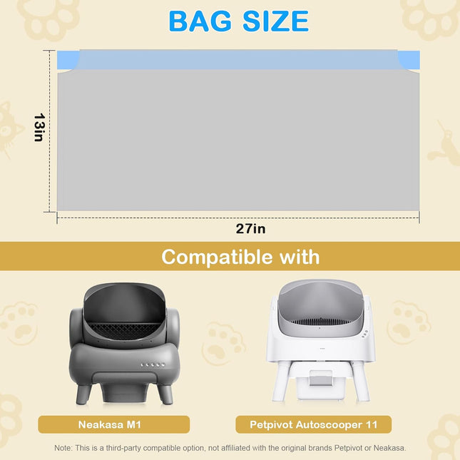 120 Count Heavy Duty Drawstring Cat Litter Box Bags, 27" x 13"