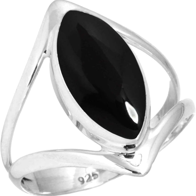 Black Onyx 925 Sterling Silver Statement Ring, Size 8