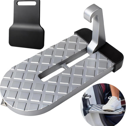 Car Door Step for Car Roof Access, Foldable Non-Slip Latch Pedal, Silver