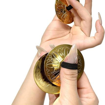 2 Pairs Engraved Heavy Brass Belly Dance Finger Cymbals (Gold)