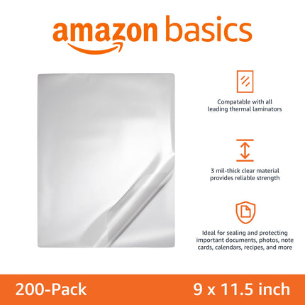 Clear Thermal Laminating Sheets for Documents and Photos, 9 x 11.5-Inch, 2.8 mil, 200-Pack