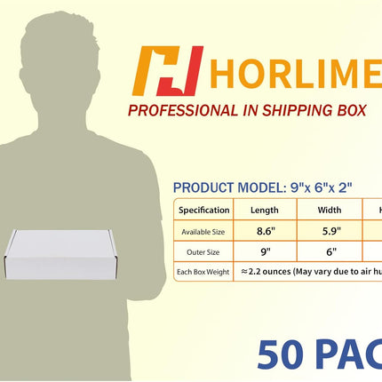9 x 6 x 2 Inch White Corrugated Literature Mailer Boxes, Set of 50