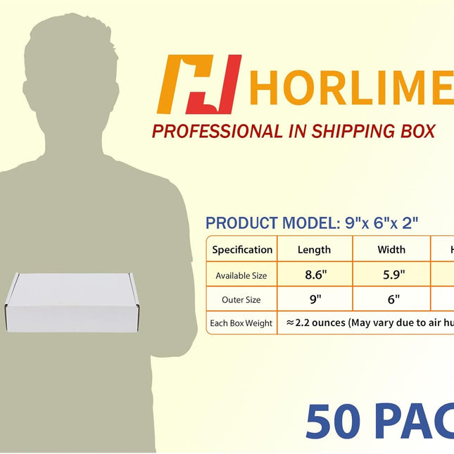 9 x 6 x 2 Inch White Corrugated Literature Mailer Boxes, Set of 50