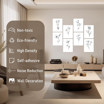 Floral Sketch Decorative Acoustic Foam Wall Panel, 48 x 32 in