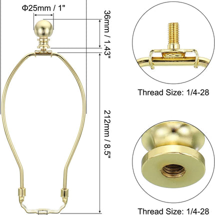 8.5 Inch Gold Tone Lamp Harp Kit with Finial