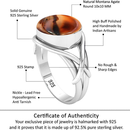 Multicolor Montana Agate 925 Sterling Silver Statement Ring - Size 9
