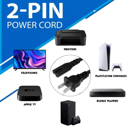 Black 2-Prong C8 AC Power Cord Replacement