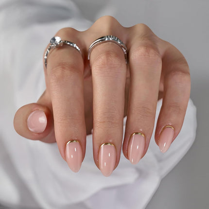 Short Almond Gold Foil Press On Nails Kit