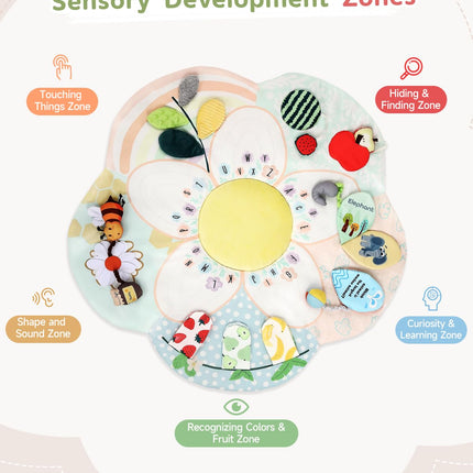 Baby Play Gym & Activity Mat, 5 Developmental Zones Tummy Time Mat with 4 Detachable Sensory Toys, Early Skills & Sensory Development Mat, Newborn Essentials Baby Shower Gift
