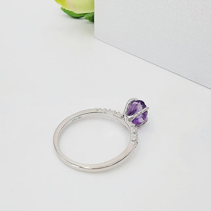 Raw Crystal Dainty Ring, White Gold Birthstone Gift