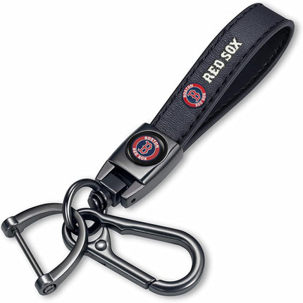 Genuine Leather Baseball Keychain in Black