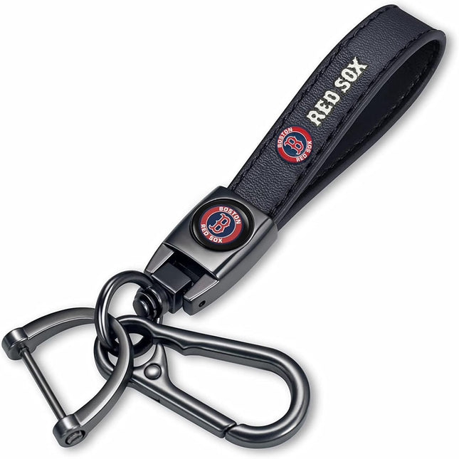 Genuine Leather Baseball Keychain in Black