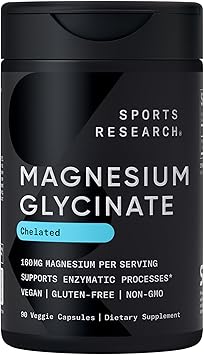 Sports Research Magnesium Glycinate 160mg 90 Vegan Capsules supplement bottle