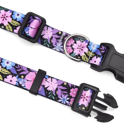 Floral Pink Adjustable Dog Collar, Medium
