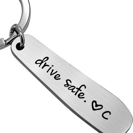 Drive Safe Personalized Initial Keychain for Him