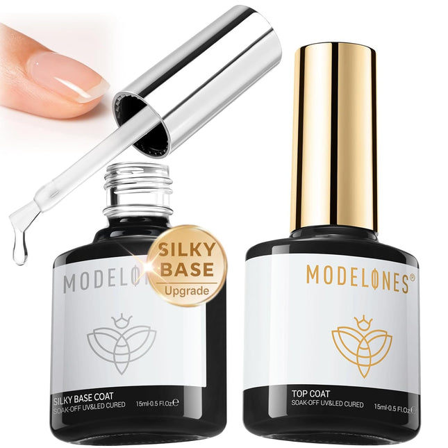Clear Gel Base and No Wipe Glossy Top Coat Set, 15 ML