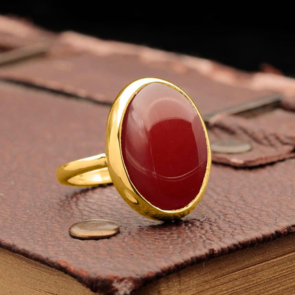 Natural Labradorite Crystal Ring 24K Gold Vermeil 925 Sterling Silver Oval — Home & Lifestyle