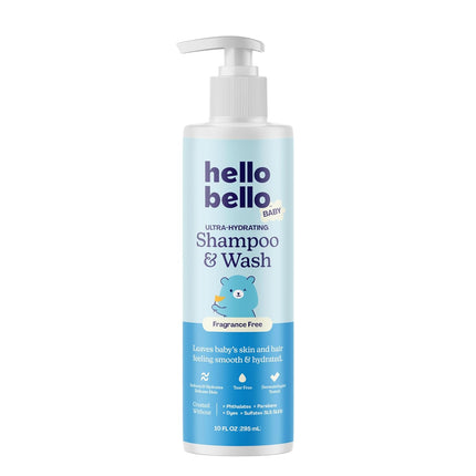 Baby Ultra-Hydrating Shampoo & Wash, Fragrance Free for Sensitive Skin, 10 oz Bottle