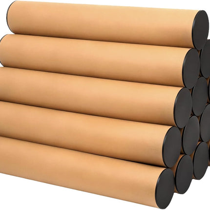 15-Pack Kraft Shipping Tubes With Caps, 2 x 12 Inch Cardboard Poster Tubes