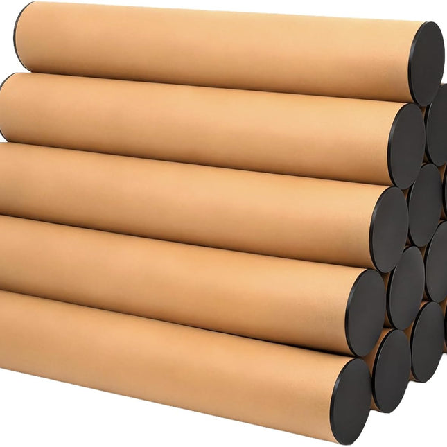15-Pack Kraft Shipping Tubes With Caps, 2 x 12 Inch Cardboard Poster Tubes