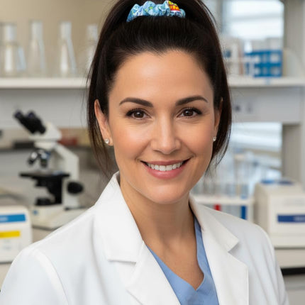 2026 Lab Week Theme Hair Scrunchy - Light Blue Lab Icon Pattern