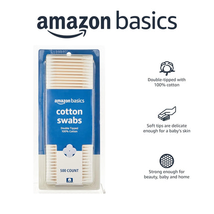 Double-Tipped 100% Cotton Swabs for Personal Hygiene and Baby Care, 500 Count