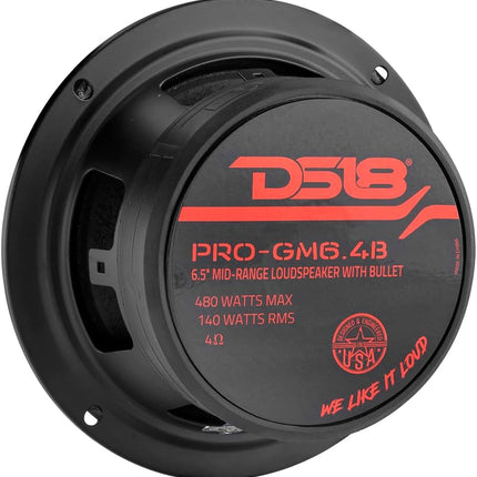 6.5-Inch Midrange Loudspeaker with Red Aluminum Bullet, 4 Ohm