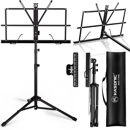 K KASONIC Music Stand, 2 in 1 Dual-Use Folding Sheet Music Stand & Desktop Book Stand, Portable Lightweight with Music Sheet Clip Holder Carrying Bag