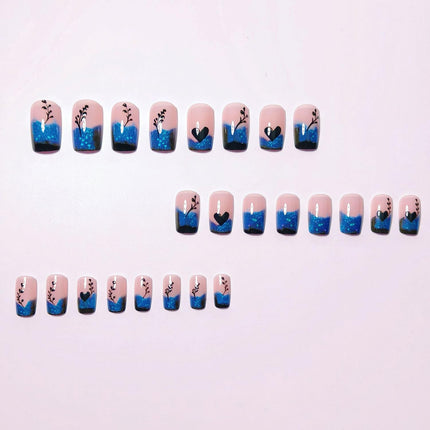PawHaven RefugioPata 24 Pcs Blue Gradient French Tip Press on Nails Short Square Shaped False — Pet Supplies