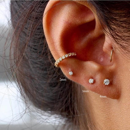 3 Pairs CZ Flat Screw Back Stud Earrings
