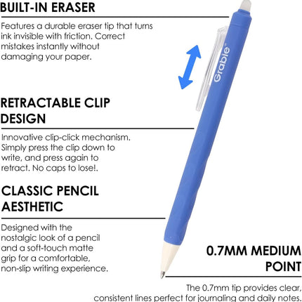 Erasable Gel Pens, Medium Point 0.7 mm, Pack of 6, Black