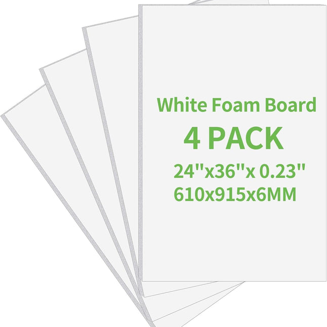 4-Pack White Foam Board 24 x 36 Inch, 0.23 Inch Thick