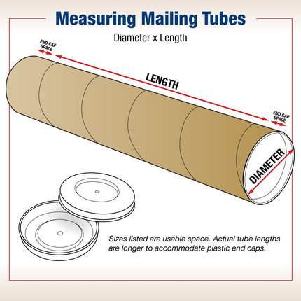 3" x 18" Kraft Mailing Tubes with Caps, Pack of 24