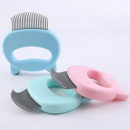 Cat grooming and massage comb shown with happy cat for bonding and coat health