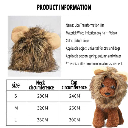 USA CALI lion mane pet costume sizing guide for cats and small dogs