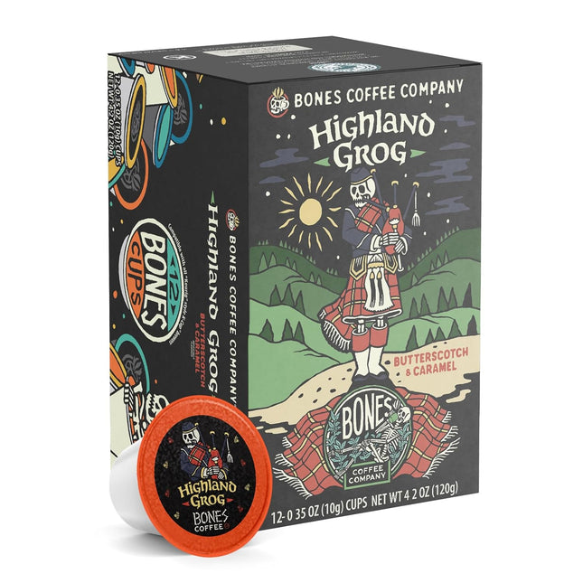 Highland Grog Butterscotch Caramel Flavored Coffee Pods, 12 Count