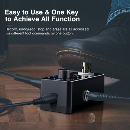 Black Guitar Looper Pedal with Tuner, 9 Loops and 40 Minutes